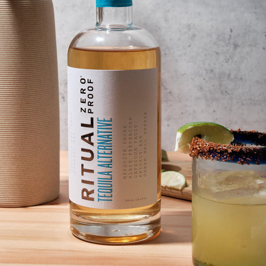 Ritual Tequila Alternative next to a Margarita made with Ritual Tequila Alternative