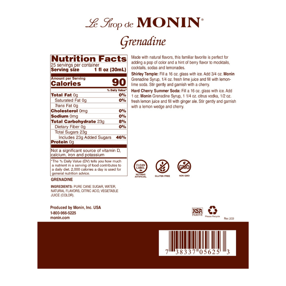 MONIN Grenadine Syrup (750 ml) - Halal Wine Cellar
